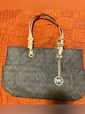 Michael Kors Jet Set East/West Brown Signature Tote with Beige Straps